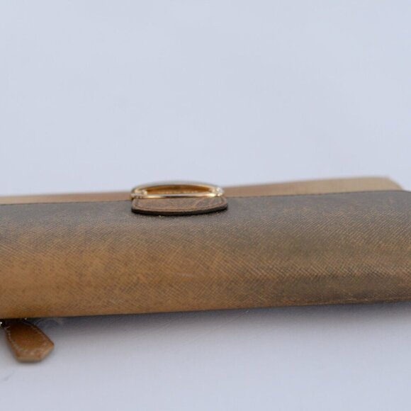 Prada Gold Saffiano Leather Pushlock Flap Wallet - Picture 5 of 14